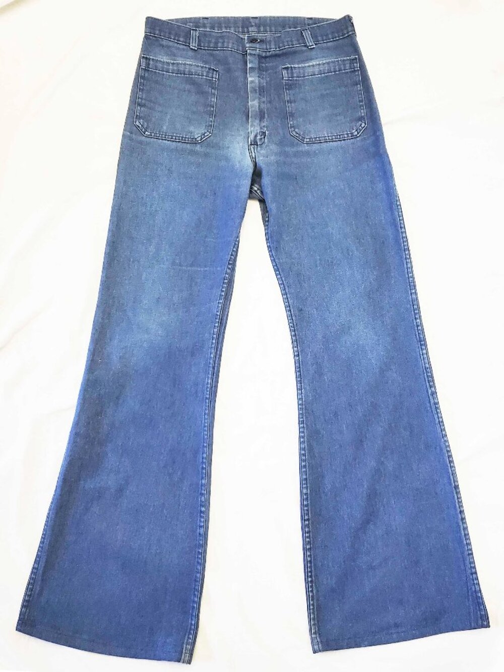 Vintage Navdungaree Men's Sailor Blue Denim Flared Pants Jeans Dungaree USA 33